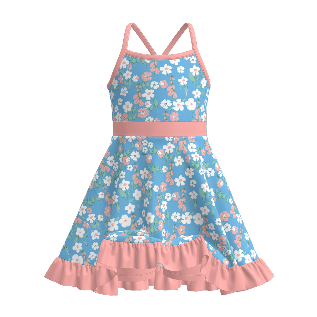 High-low ruffle Cross back suspender dress with culottes