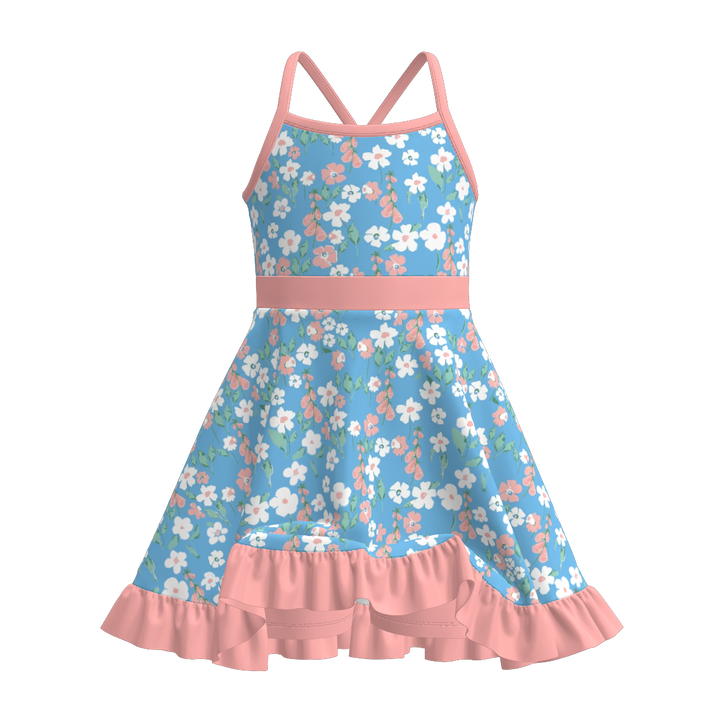 High-low ruffle Cross back suspender dress with culottes