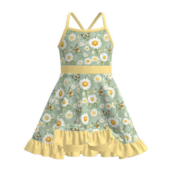 High-low ruffle Cross back suspender dress with culottes