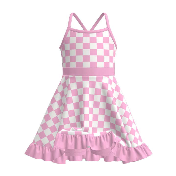 High-low ruffle Cross back suspender dress with culottes
