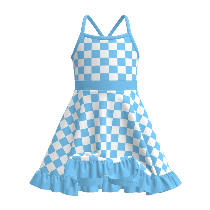 High-low ruffle Cross back suspender dress with culottes