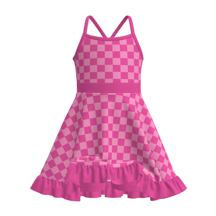 High-low ruffle Cross back suspender dress with culottes