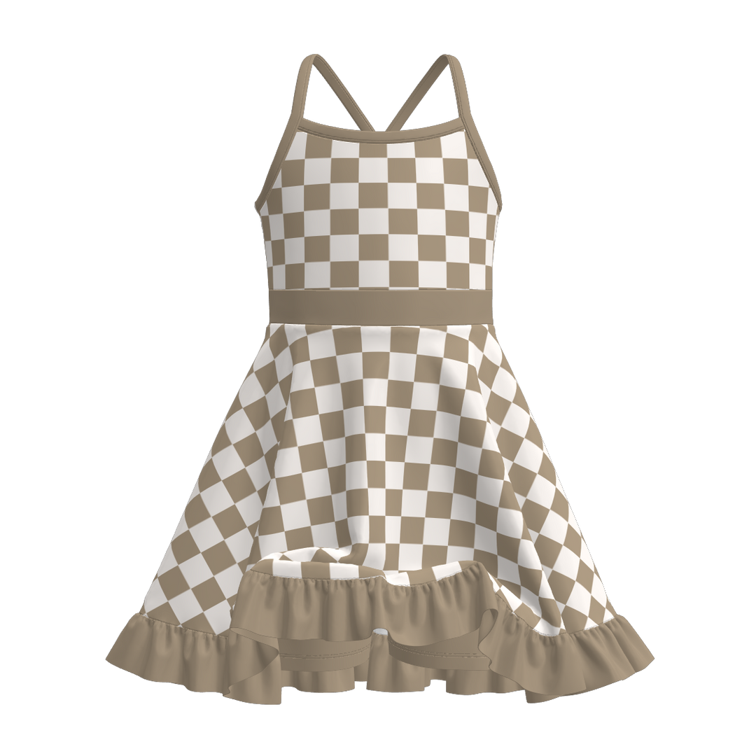 High-low ruffle Cross back suspender dress with culottes