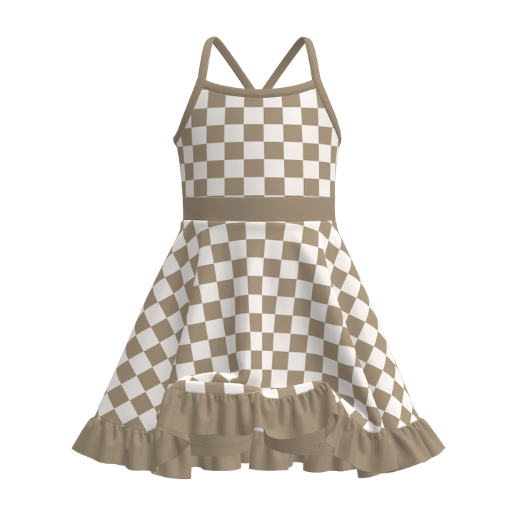 High-low ruffle Cross back suspender dress with culottes