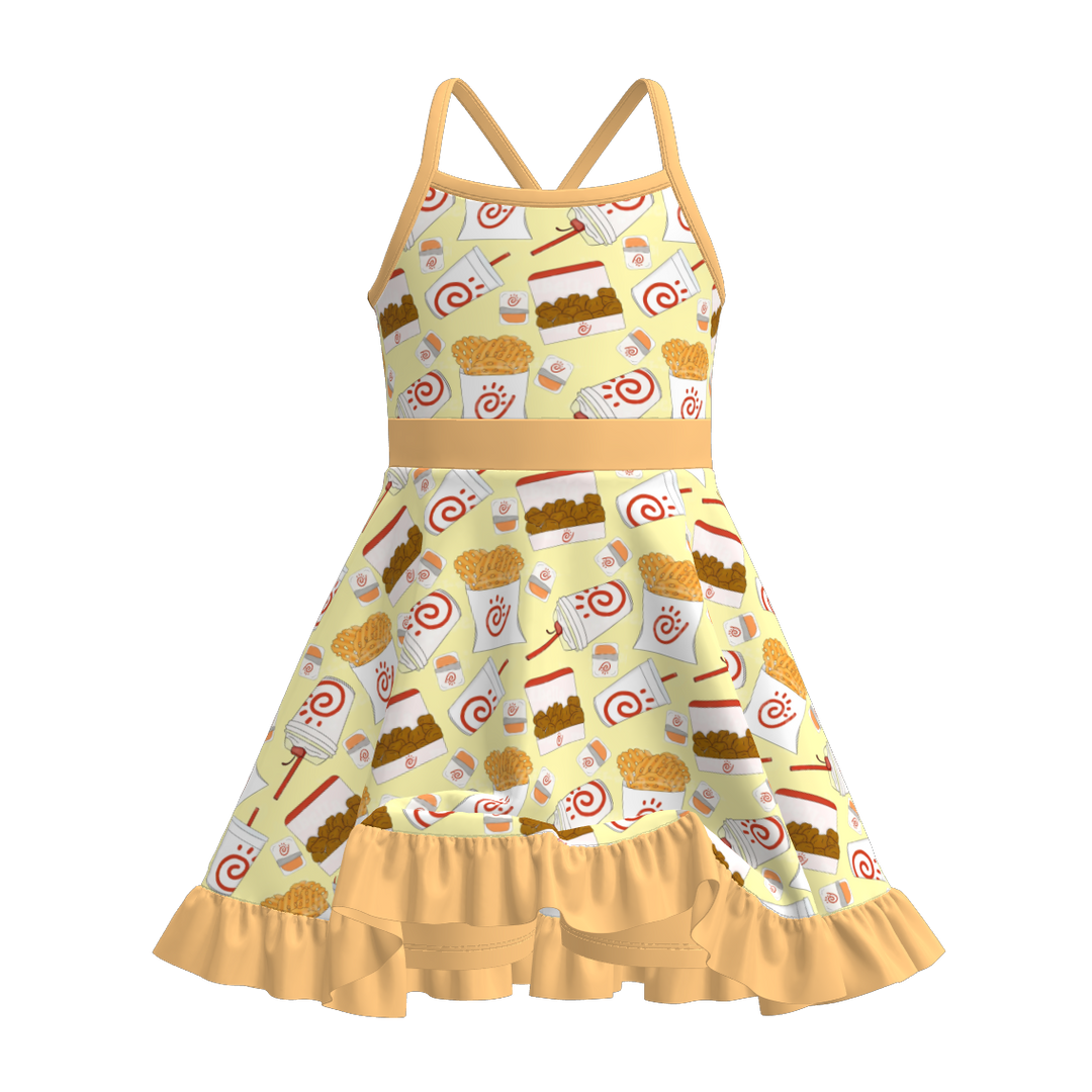 High-low ruffle Cross back suspender dress with culottes