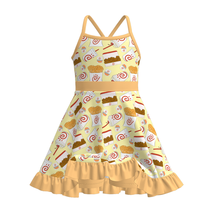 High-low ruffle Cross back suspender dress with culottes