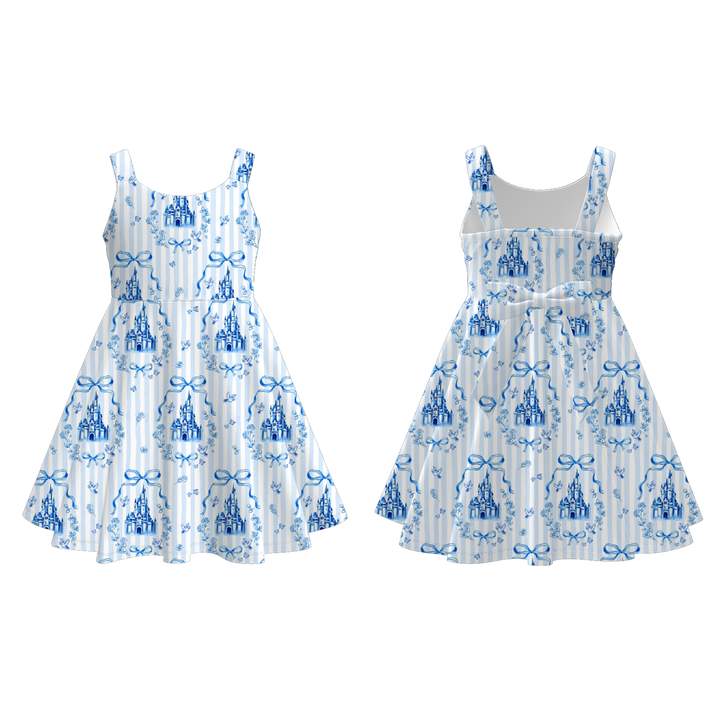 Back bowknot suspender summer dress for girls
