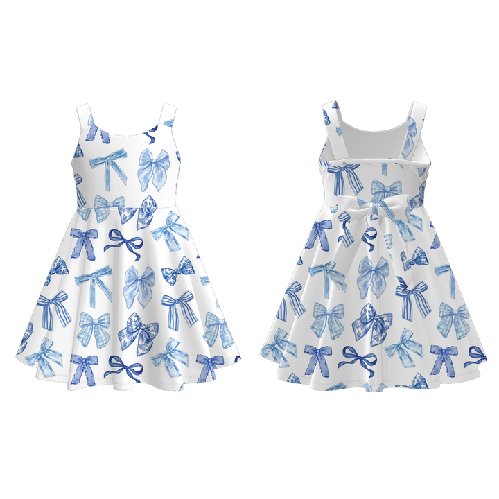 Back bowknot suspender summer dress for girls