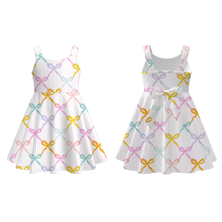 Back bowknot suspender summer dress for girls