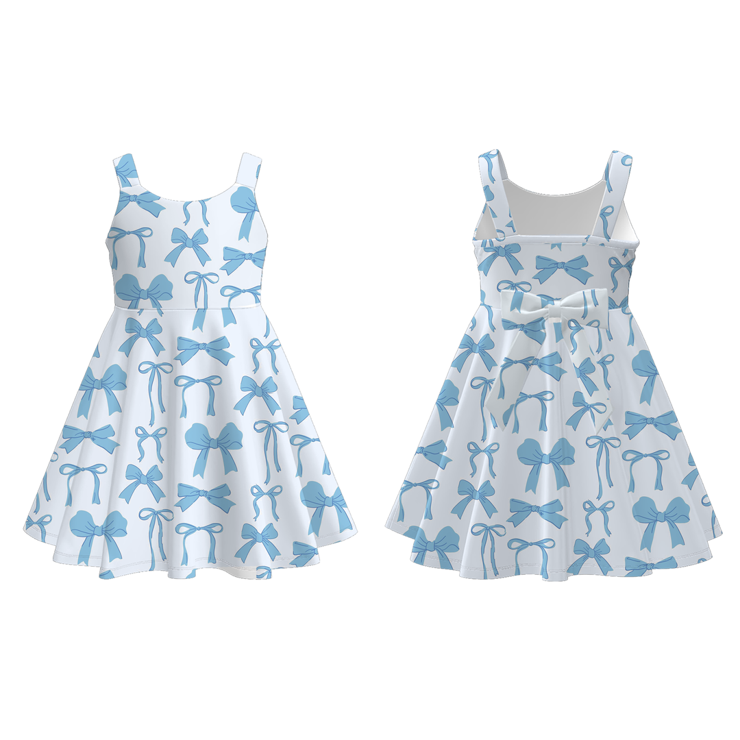 Back bowknot suspender summer dress for girls