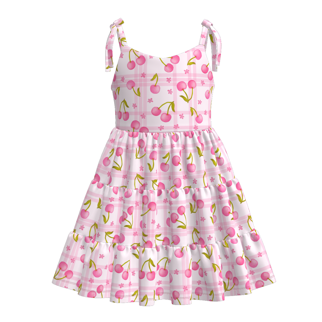 Bow-tie up splicing summer dress for girls