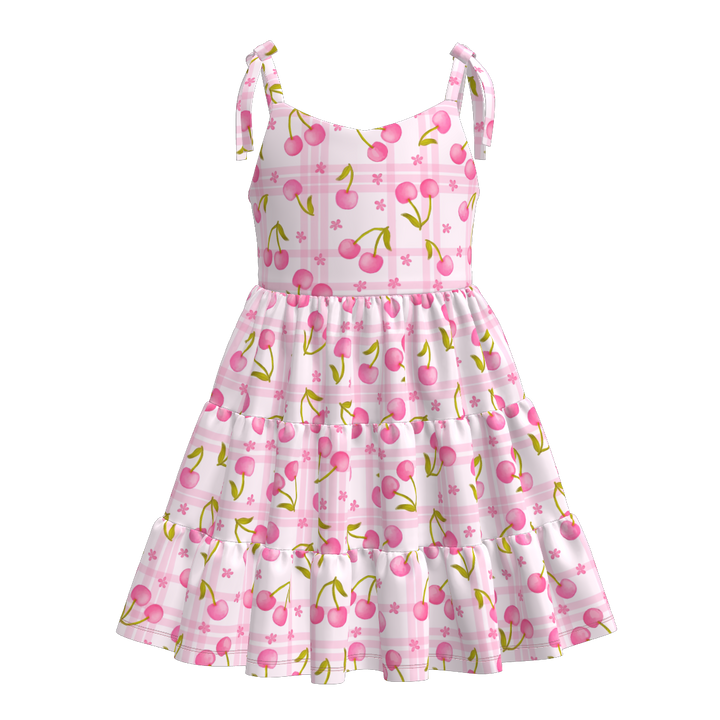Bow-tie up splicing summer dress for girls