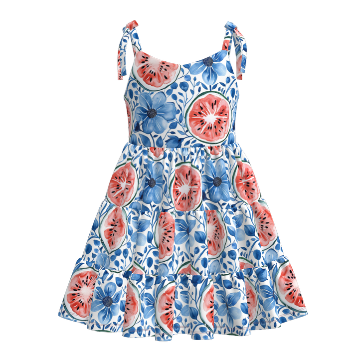 Bow-tie up splicing summer dress for girls