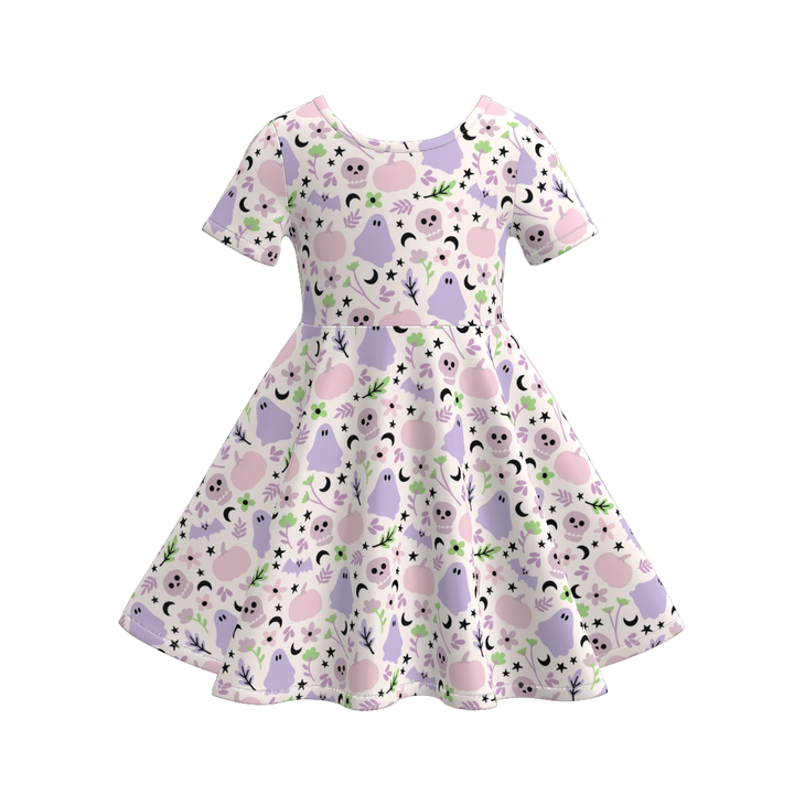Halloween pumpkin ghost twirl dress for girls