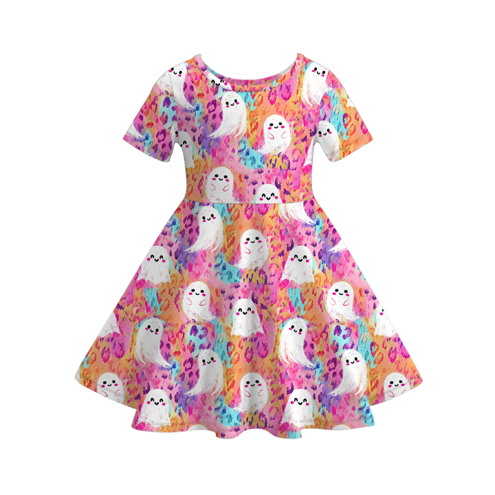 Halloween Colorful cute ghost twirl dress for girls