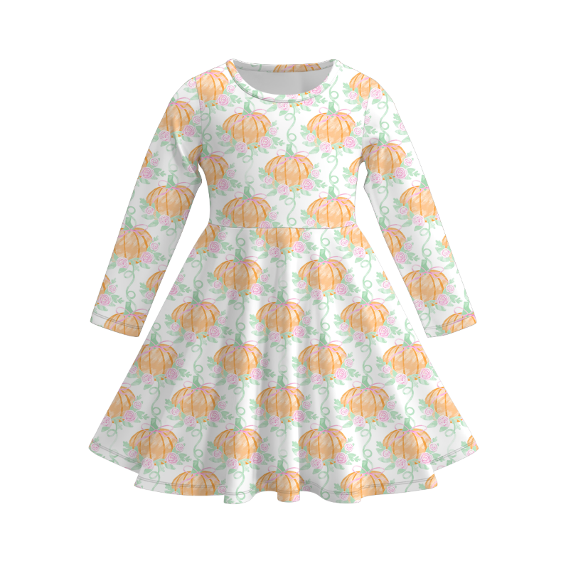 Pumpkin fall vibe long sleeve twirl dress