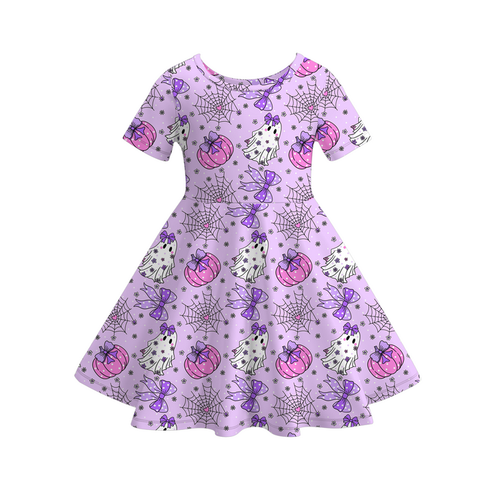 Halloween evil pumpkin ghost twirl dress for girls