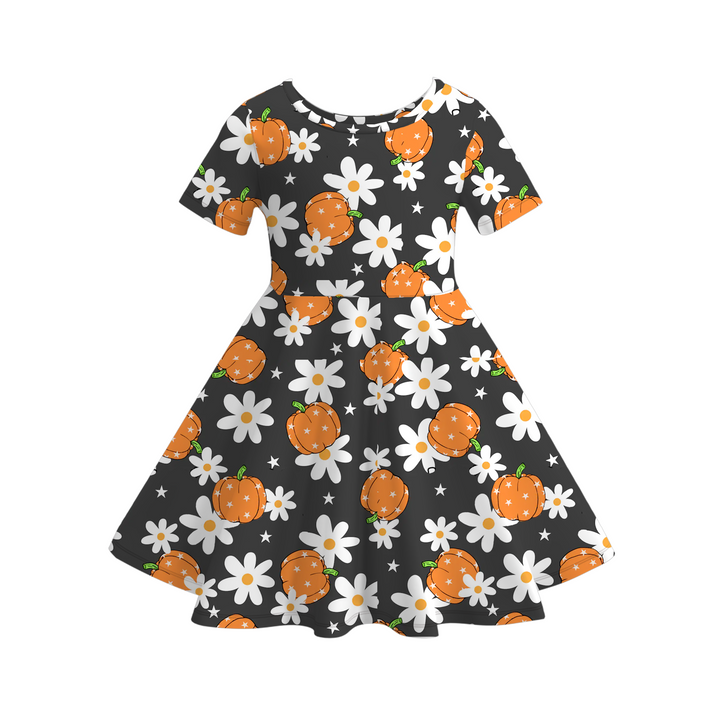 Halloween evil pumpkin ghost twirl dress for girls