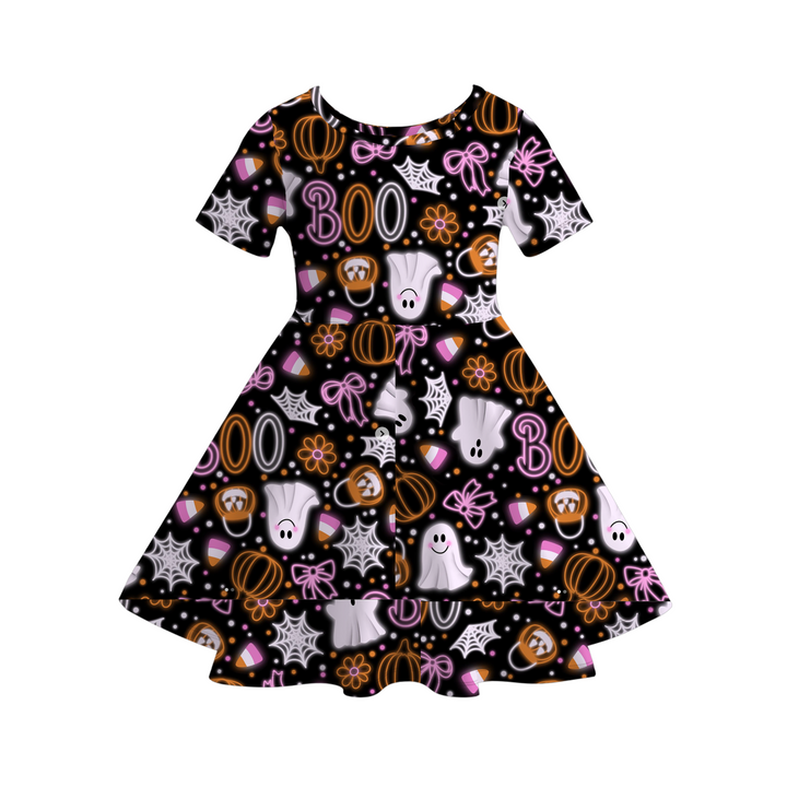 Halloween evil pumpkin ghost twirl dress for girls