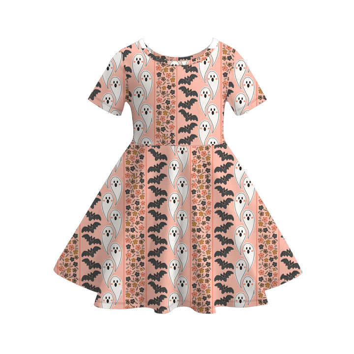 Halloween evil pumpkin ghost twirl dress for girls