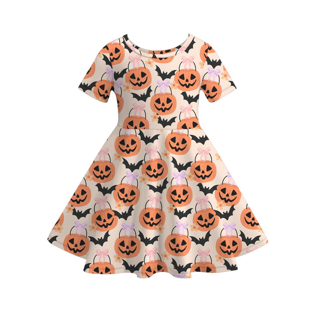 Halloween bow printed twirl dress for girls