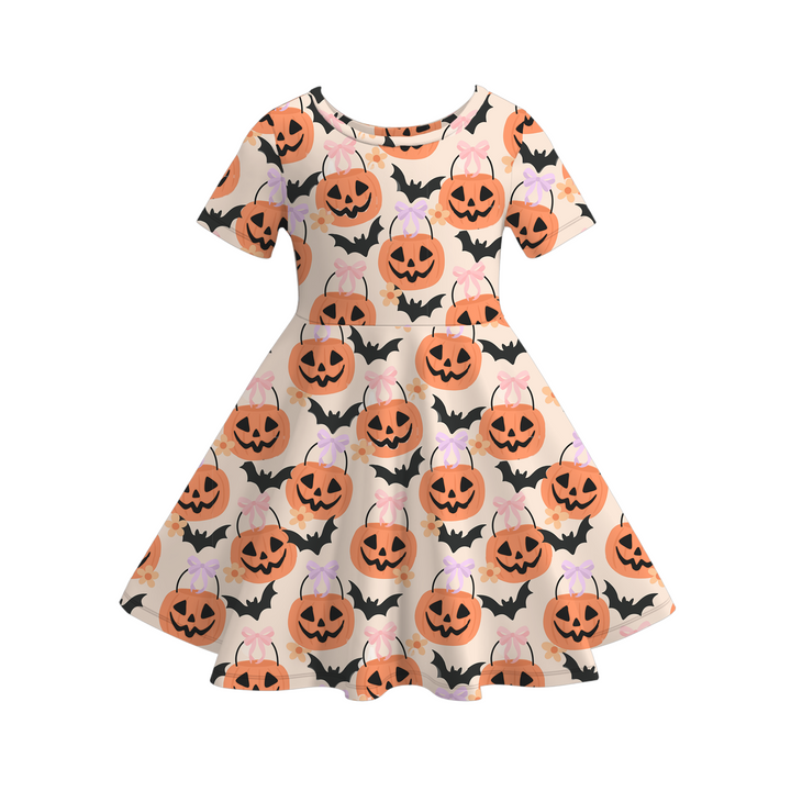 Halloween bow printed twirl dress for girls