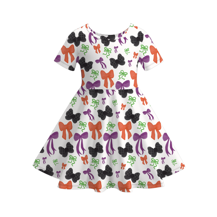 Halloween bow printed twirl dress for girls