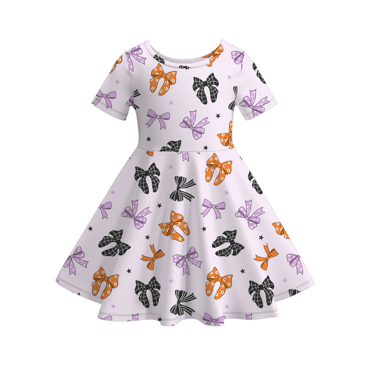 Halloween bow printed twirl dress for girls