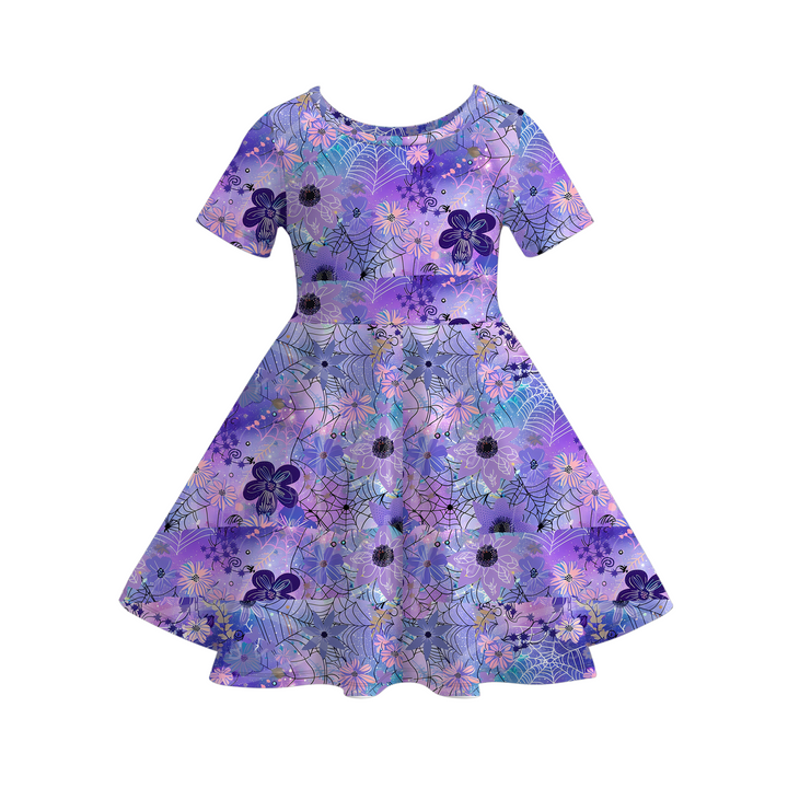 Halloween bow printed twirl dress for girls