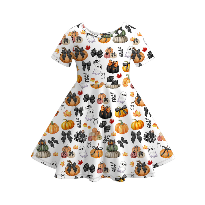 Halloween bow printed twirl dress for girls