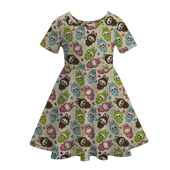 Labubu inspired cute printed short sleeve twirly dress