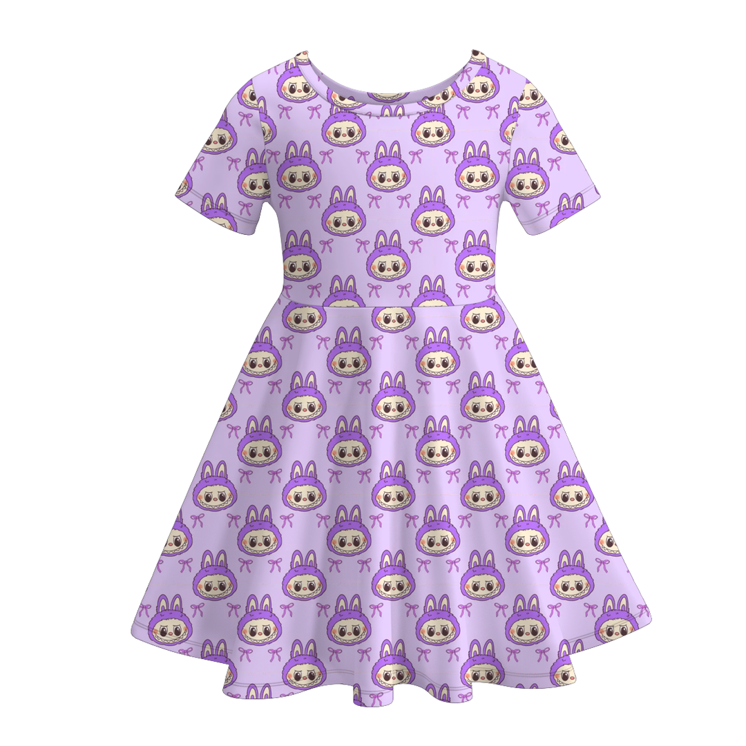 Labubu inspired cute printed short sleeve twirly dress
