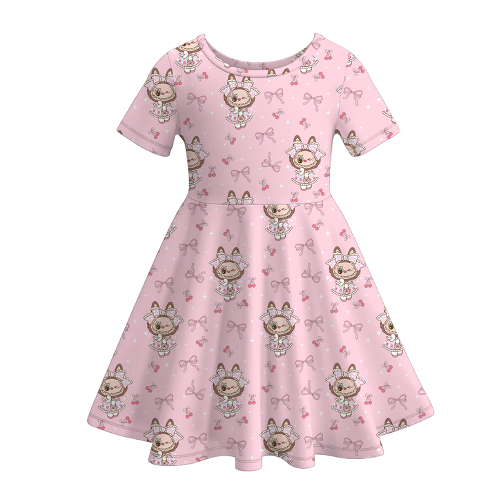 Labubu inspired cute printed short sleeve twirly dress