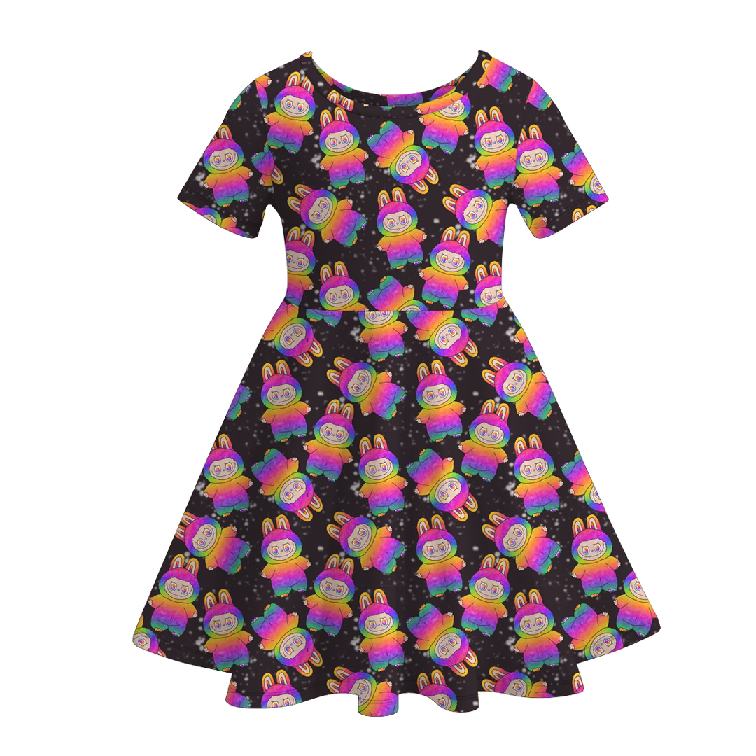 Labubu inspired cute printed short sleeve twirly dress