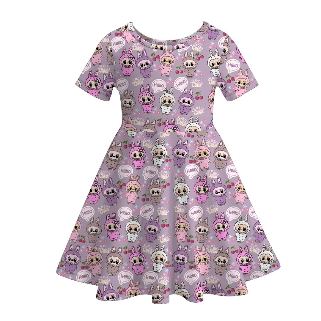 Labubu inspired cute printed short sleeve twirly dress