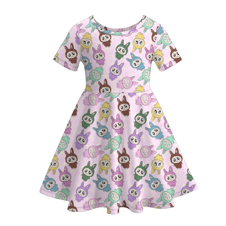 Labubu inspired cute printed short sleeve twirly dress