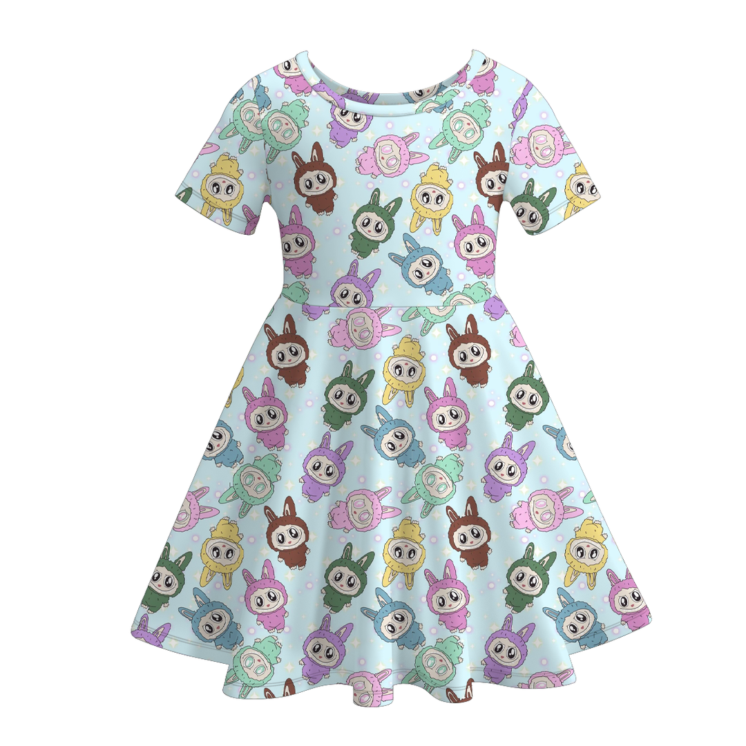 Labubu inspired cute printed short sleeve twirly dress
