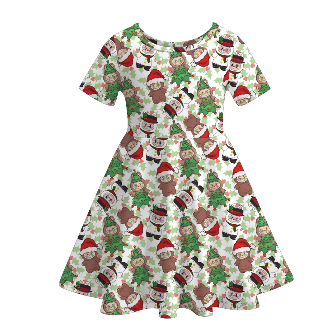 Labubu inspired cute printed short sleeve twirly dress