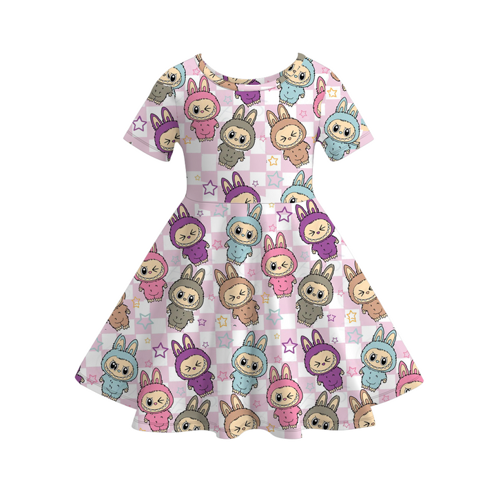 Labubu inspired cute printed short sleeve twirly dress