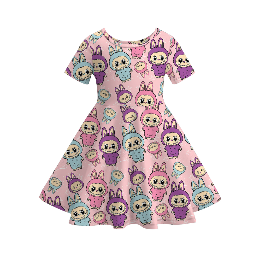 Labubu inspired cute printed short sleeve twirly dress