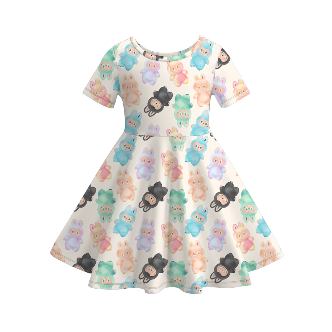 Labubu inspired cute printed short sleeve twirly dress