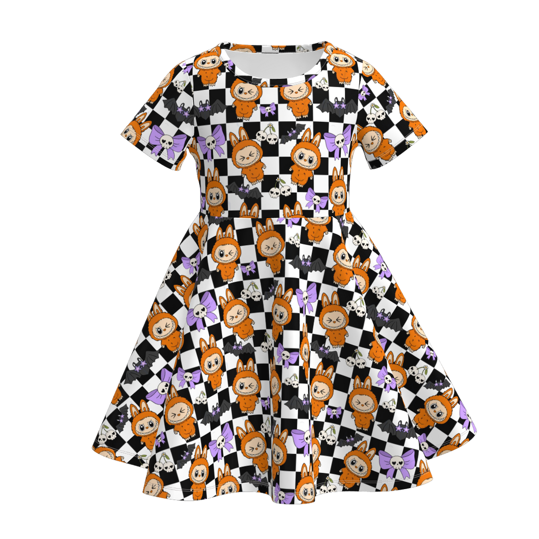 Halloween Labubu inspired printed short sleeve twirly dress