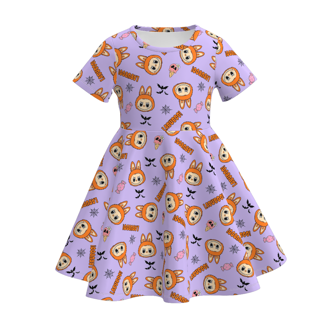 Halloween Labubu inspired printed short sleeve twirly dress