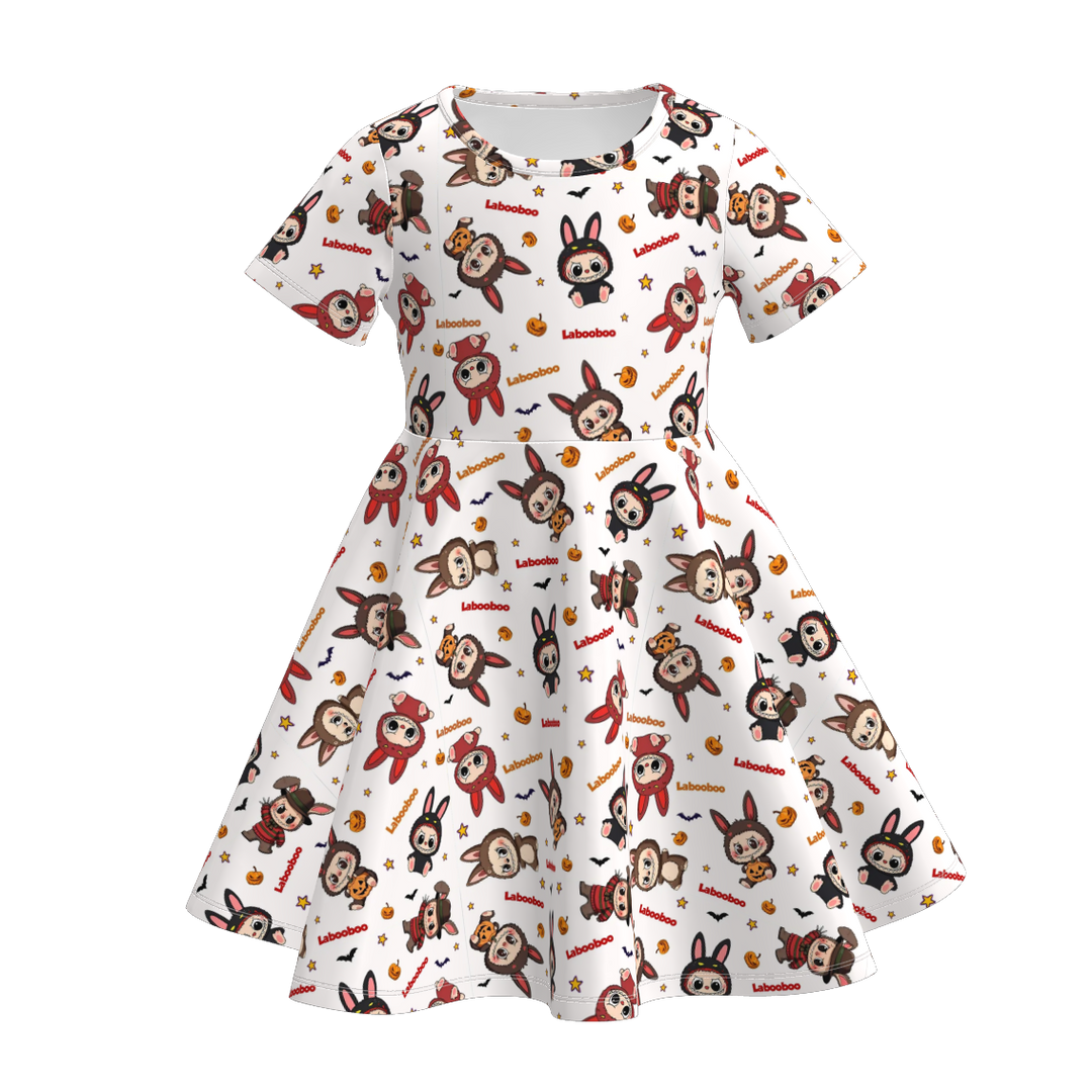Halloween Labubu inspired printed short sleeve twirly dress