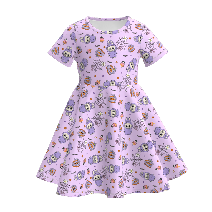 Halloween Labubu inspired printed short sleeve twirly dress