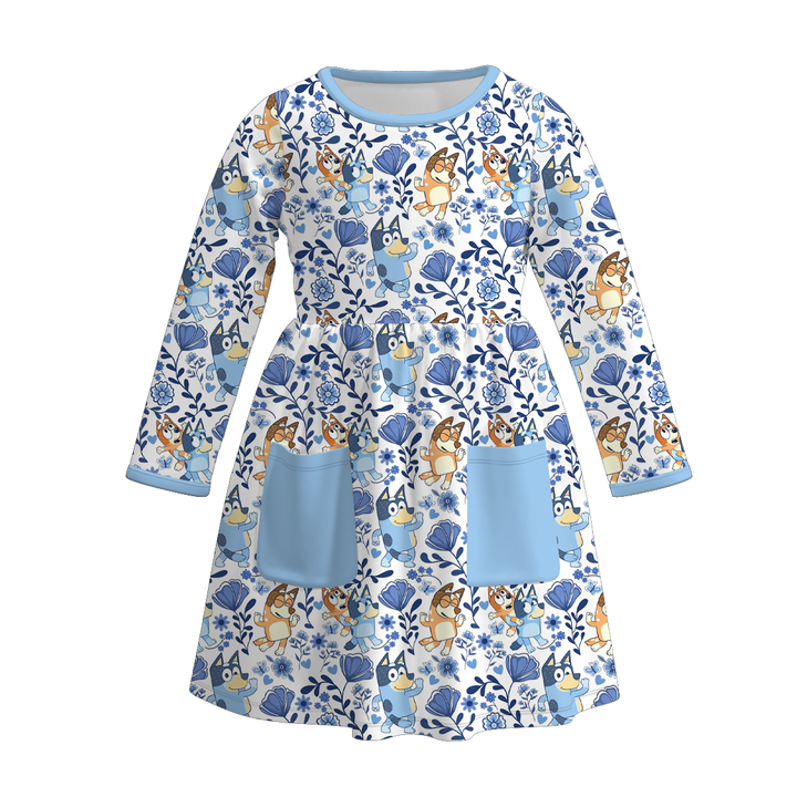 Girls bluey printed long sleeve dress