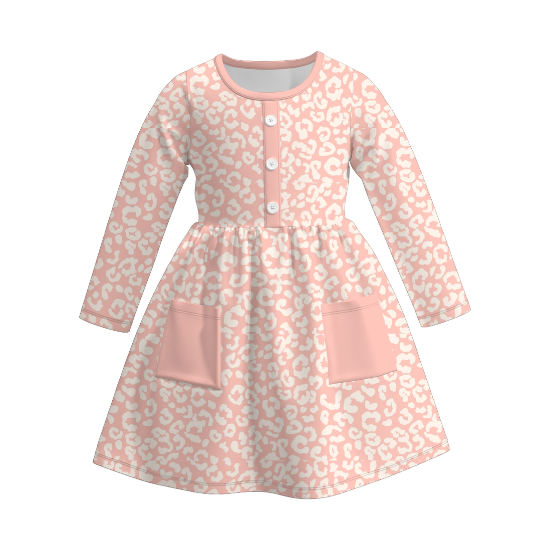 Girls pink bow pocket twirl dress
