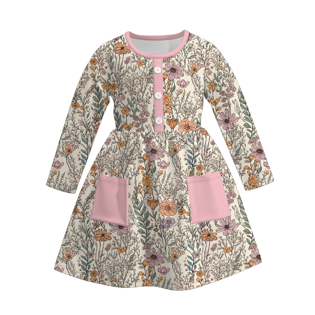 Girls pink bow pocket twirl dress