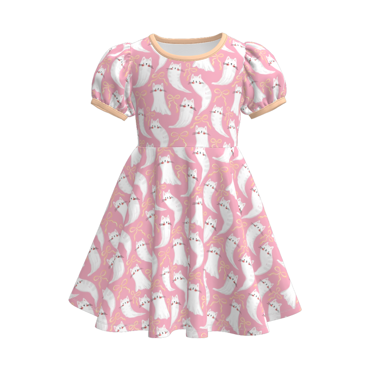 Pumpkin season themed printed twirly dress for girls
