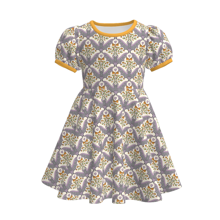 Pumpkin season themed printed twirly dress for girls